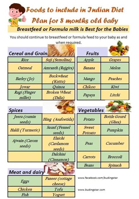 Please use your discretion when planning meals. Foods to include in 8 months Baby Diet Chart | Baby diet ...