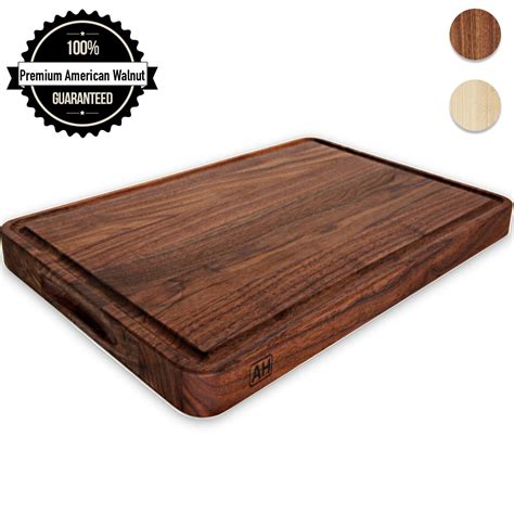 Wood Cutting Board Large Walnut 17x11 Inch Reversible With Handles And