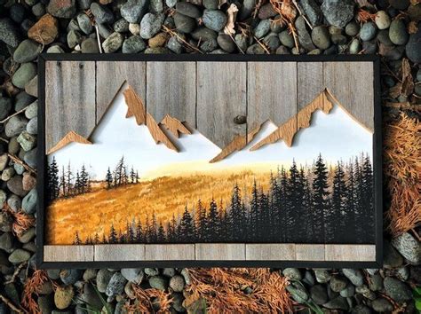 Reclaimedwoodwallart With Images Painted Pallet Art Mountain Wood