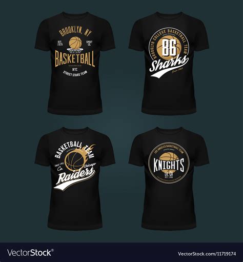 Set Of T Shirt Basketball Print Or Cloth Design Vector Image