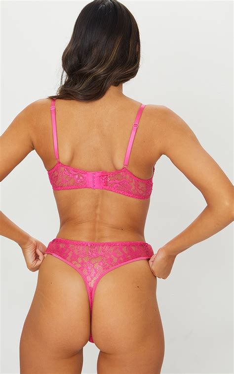 Hot Pink Floral Lace Thong Lingerie Prettylittlething