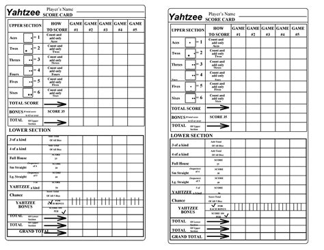 Best Templates Yatzee Score Sheets