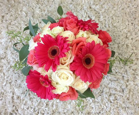 Tropical lush bridal bouquet with ribbon. Coral and White Bridal Bouquet | Bridal bouquet, White ...