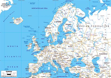 Detailed Roads Map Of Europe With Capitals And Major Cities Vidiani Com Maps Of All