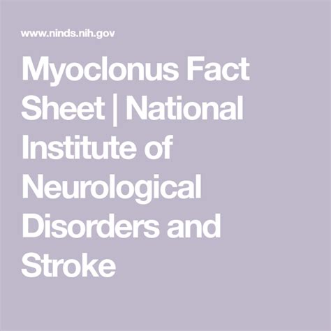 Myoclonus Fact Sheet National Institute Of Neurological Disorders And