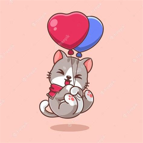 Premium Vector Cute Cat Floating With Balloon Cartoon Balloon