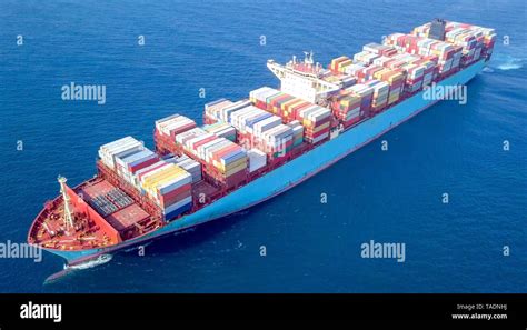 Aerial Footage Of An Ultra Large Container Vessel Ulcv Cruising In