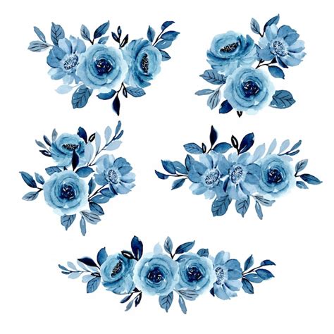 Premium Vector Blue Floral Bouquet Collection With Watercolor