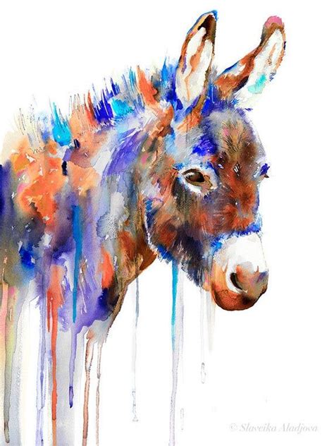 Purple Donkey Watercolor Painting Print By Slaveika Aladjova Etsy Uk