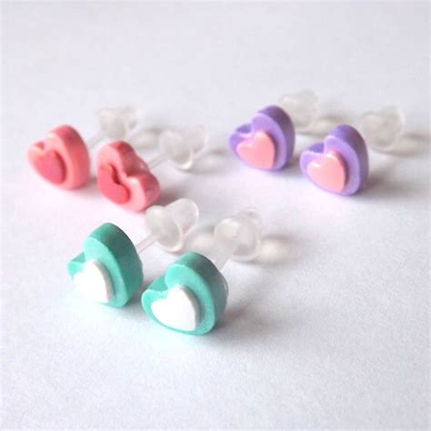 Heart Stud Earrings Hypoallergenic Plastic Posts For