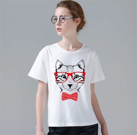 Women Cute T Shirt Wearing Glasses Of Animal Design Tee Shirt Funny