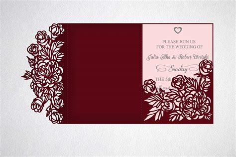 Tri Fold Wedding Invitation Svg Dxf Laser Cut Template