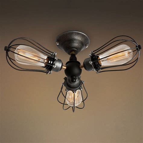 Ceiling fans may still be notorious for being eyesores, but plenty of models now exist without the gaudy candelabra lights and annoying pull chains. Globe 3 Lights Cage Flush Mount Ceiling Lighting | Ceiling ...