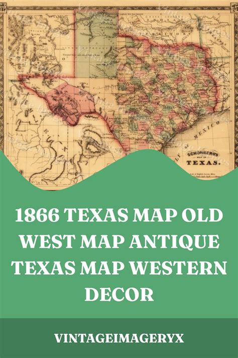 1866 Texas Map Old West Map Antique Texas Map Western Decor Old Style
