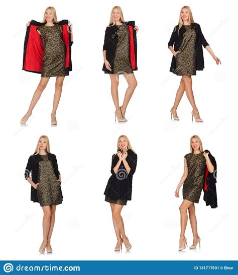 The Pretty Caucasian Woman Isolated On White Stock Image Image Of Coat Dress 131717691