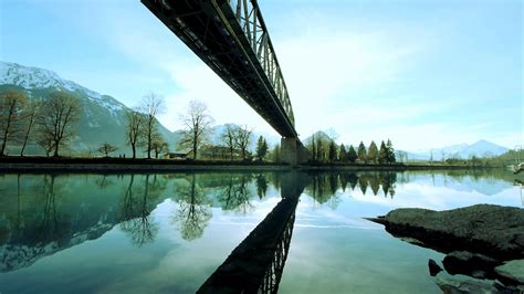 amazing landscape panorama. water reflection. bridge over lake Stock ...