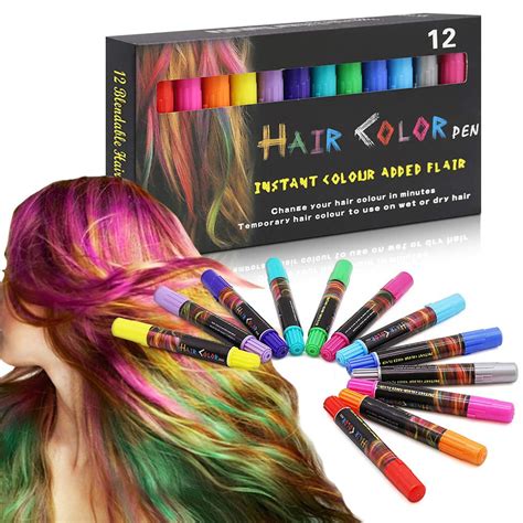 12 Colors Hair Chalk Pens Temporary Bright Color Set Salon Washable