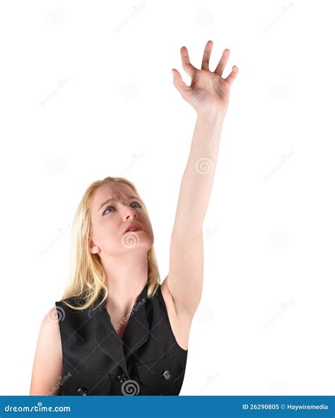 Woman Reaching Up On White Stock Image Image Of Hand 26290805