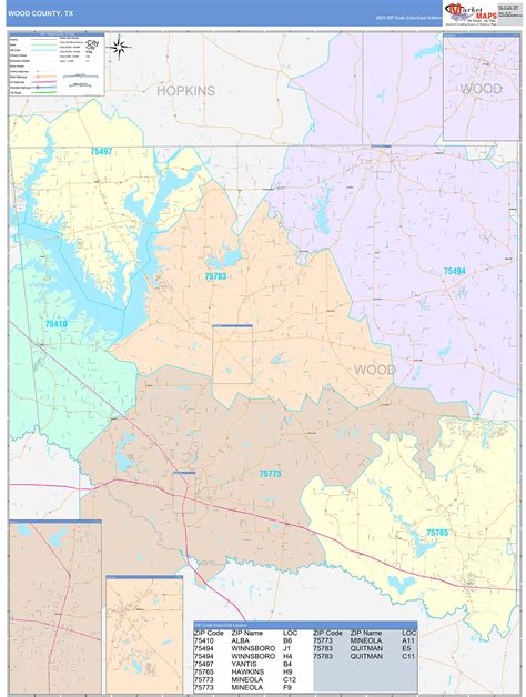 Wood County, TX Wall Map Color Cast Style by MarketMAPS - MapSales.com