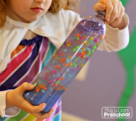 This rainbow sensory bottle is the perfect activity to study. Play to Learn Preschool: Weighted Sensory Bottles