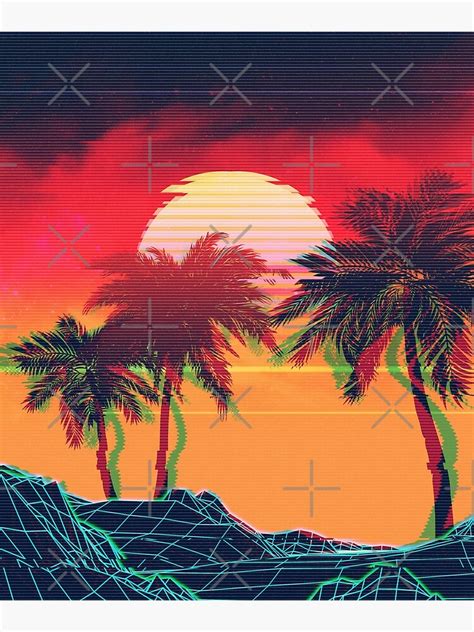 Vaporwave Landscape With Rocks And Palms Poster For Sale By