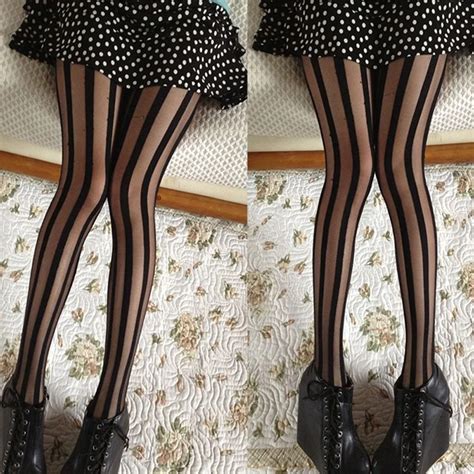 Rock Women Girl Punk Gothic Black Stockings Tights Pantyhose Vertical Stripe In Tights From