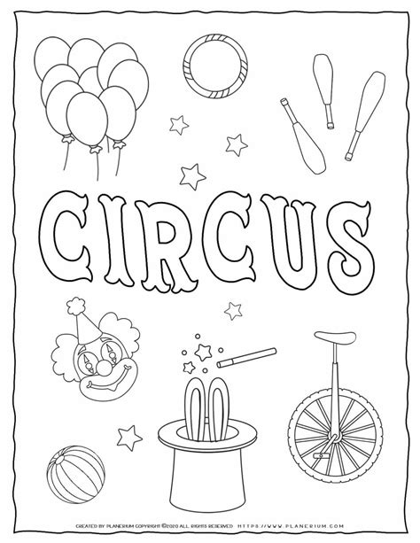Circus Coloring Page Circus Title And Objects Planerium