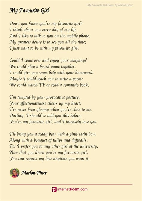 My Favourite Girl Poem By Marlon Pitter