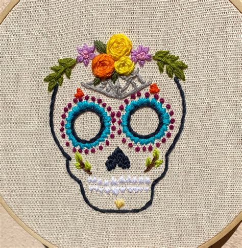 Sugar Skull Embroidery Pattern Day Of The Dead Embroidery Etsy
