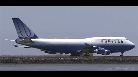 Hd Rare United Airlines 747 422 N174ua Tulip Livery Takeoff From San