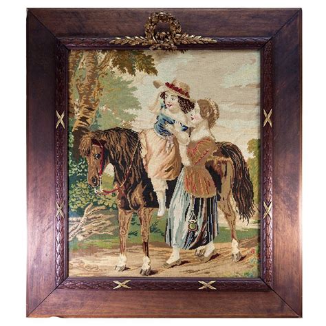 Rare Antique Victorian Needlepoint Tapestry French Frame Children