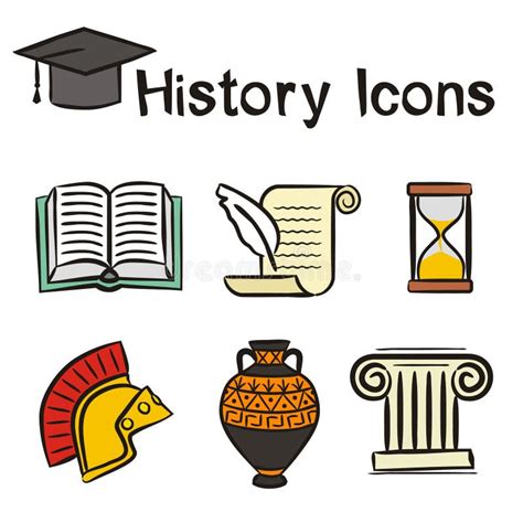 Set Of Hand Drawn Icons On The Theme Of History Stock Vector