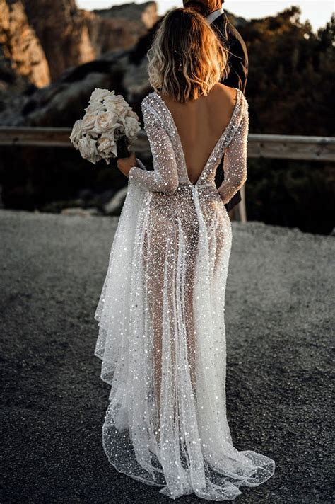 A Line See Through V Neck Long Sleeves Wedding Dress Sw353 Simidress