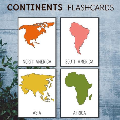 Continents Flash Cards And World Map Montessori Printable For