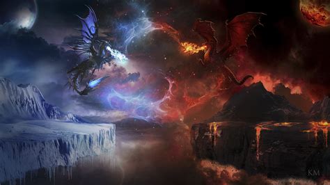 Ice Vs Fire Dragon Fight Wallpaper Hd Fantasy 4k Wallpapers Images