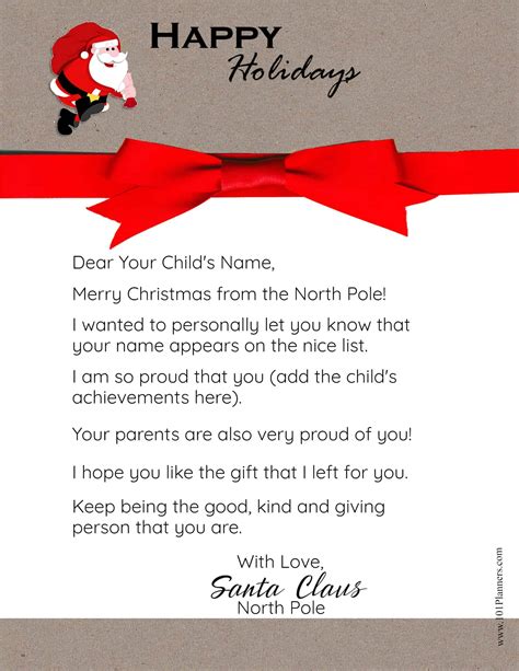 Free Letter From Santa Template Printable A Filled Personalized Letter
