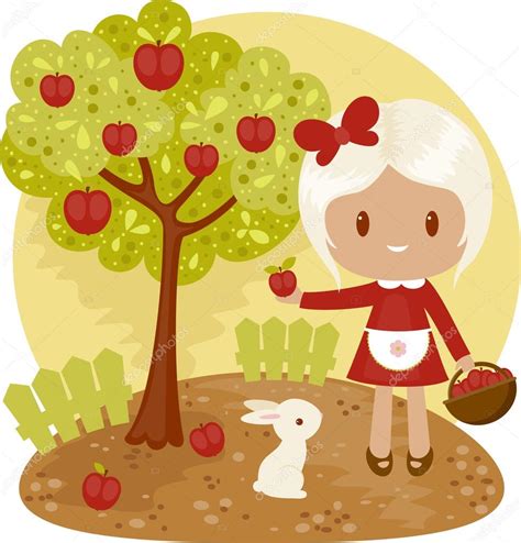 Little Girl Picking Apples From Apple Tree — Stock Vector © Natalie Art