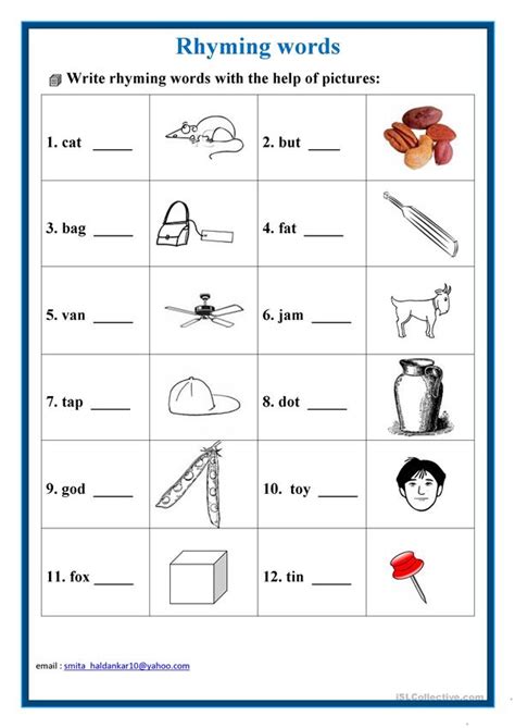 These are considered the simplest words and the starting point of many phonics programs (after some work on initial sounds). Rhyming words worksheet - Free ESL printable worksheets ...