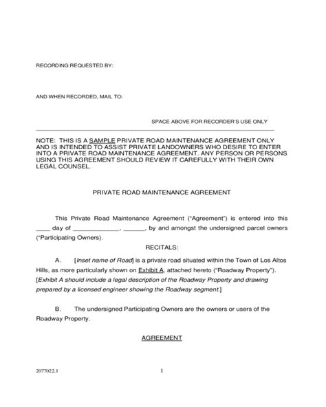 road maintenance agreement form fillable printable