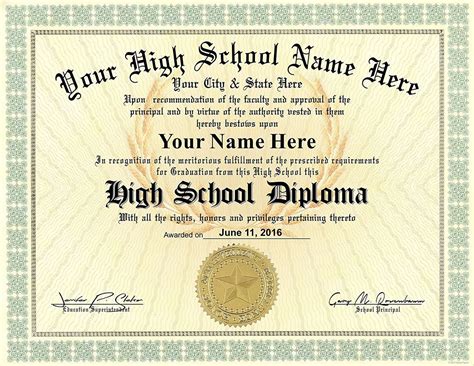 Free High School Diploma Template With Seal Addictionary