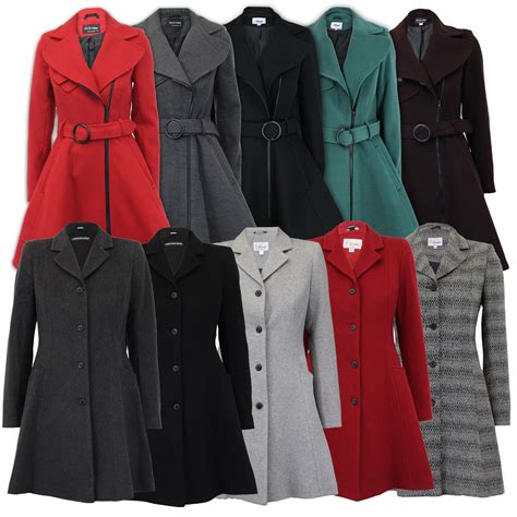 Ladies Coat Womens Jacket Wool Look Belt Long Trench Warm Winter New | eBay