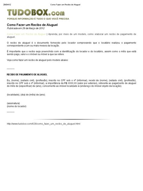 Como Fazer Um Recibo de Aluguel