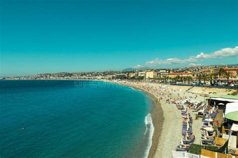 Crowded Mediterranean Summer Beach In City Of Nice Editorial Stock