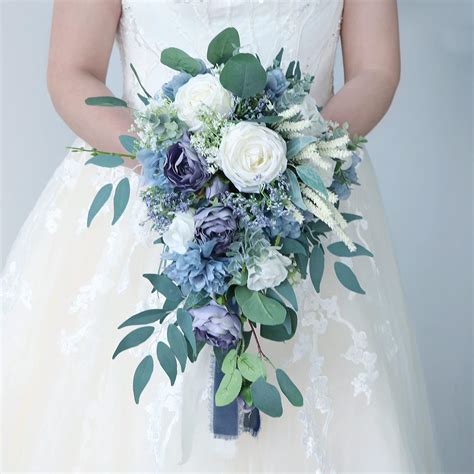 Uwedding 9 Inches Dusty Blue Cascading Bride Bouquet Ubuy India