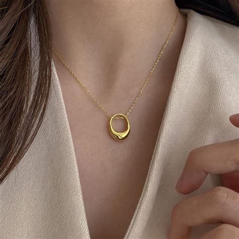 Chains Online Sale Chains Golden Oval Pendant Chain Necklaces For Women Fashion Simple Design