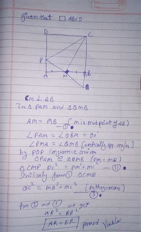 in the given figure abcd is a square and m is the mid point of ab pq ⊥ cm meets ad at p and cb