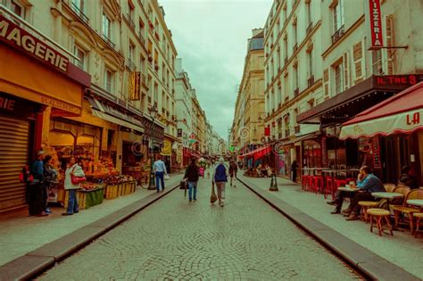 Colorful View Of Busy Pedestrian Street In Paris Editorial Photography