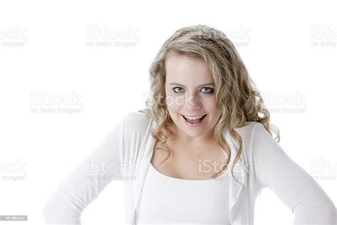 Real People Head Shoulders Caucasian Teenage Girl Acting Silly Stock