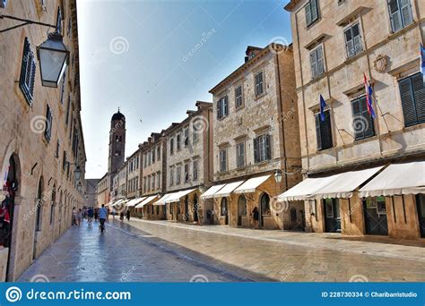 Antique Charm Of Old Dubrovnik Stradun Street Editorial Stock Image Image Of Streets Town