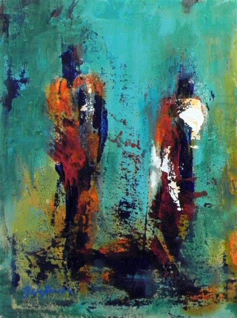 Maasai Figures Turquoise Abstract Art Oil Painting Colorful Painting